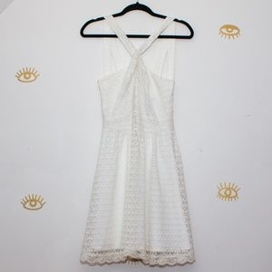 Moda International cross front WHITE lace dress 6